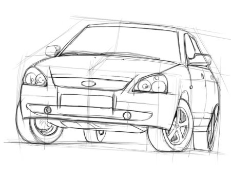 Нарисованная Лада Приора спереди