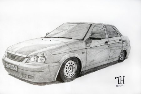 Нарисованная Лада Приора спереди