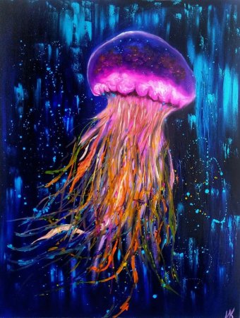 Рисование акварелью медуза