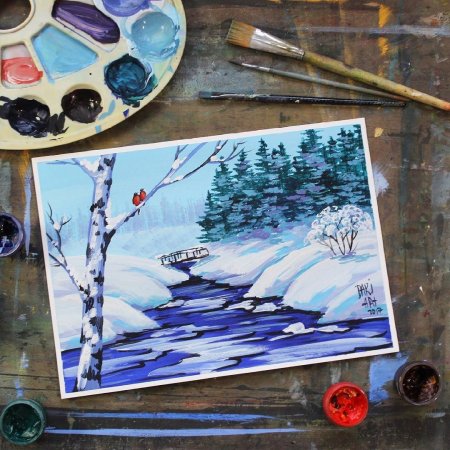 Мастер класс по рисованию зимний пейзаж гуашью