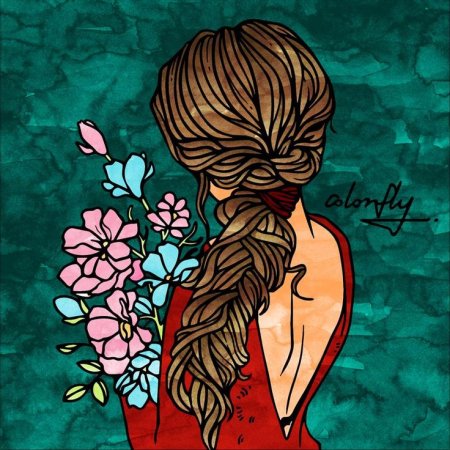 Девушка с косичкой арт со спины