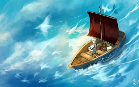 Лодка плывет по морю