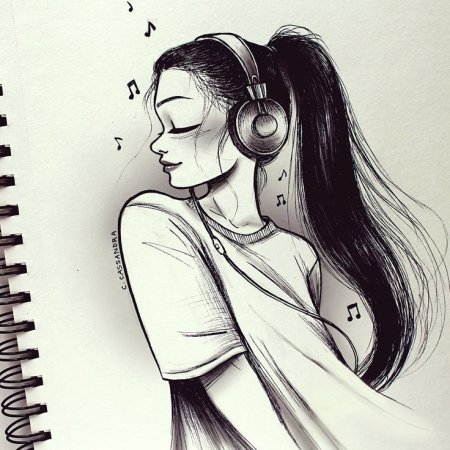 Нарисованная девушка в наушниках