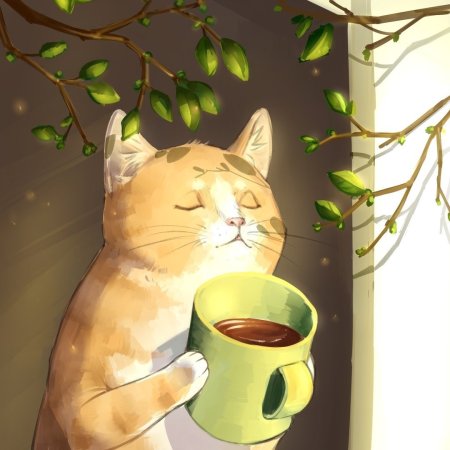 Кот с чашкой чая