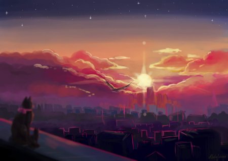 Город закат арт