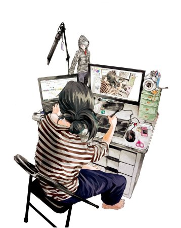 Парень за компьютером арт