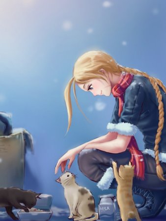 Девушка с котом арт