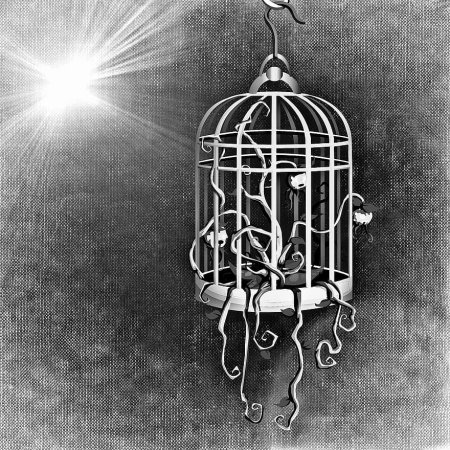 Птичка в клетке арт