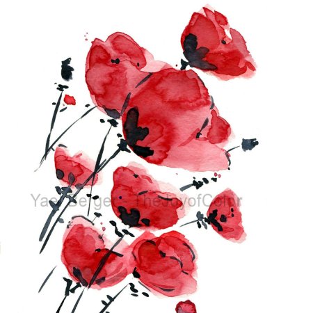Красные цветы акварель