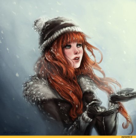 Рыжеволосая девушка зима