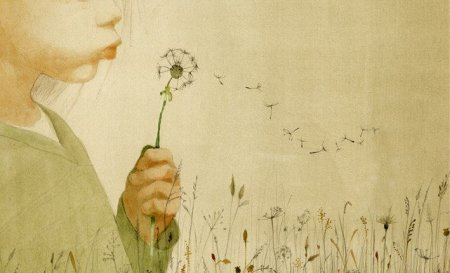 Нарисованная девочка с одуванчиком