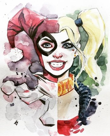 Харли Квинн арт акварель