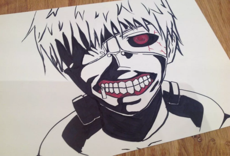 Токийский гуль Канеки Кен рисунок карандашом