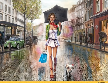 Девушка в городе живопись