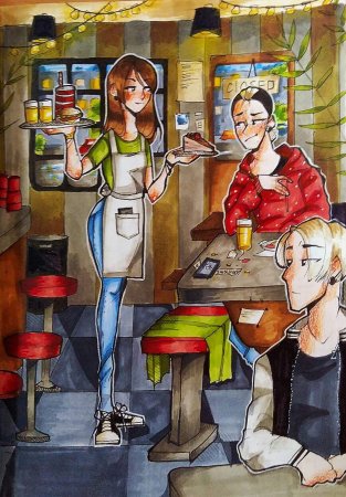 Подросток в кафе арт