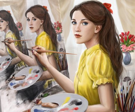 Девушка художница рисует