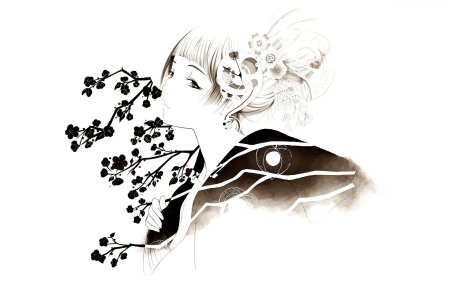 Сакура чёрно белая аниме