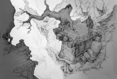 Фэнтези пейзаж карандашом