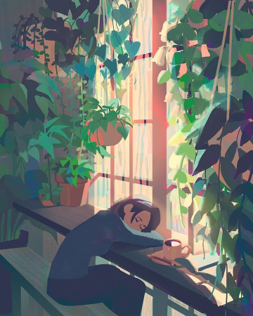 Человек сидит на подоконнике