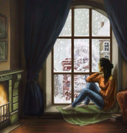 Девушка сидит на окне