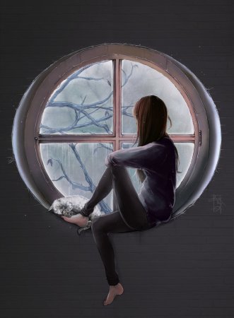 Девушка на круглом окне сидит