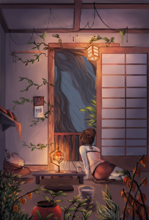 Уютная комната с растениями арт