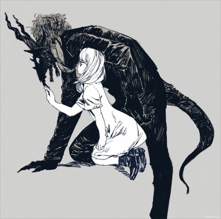 Демон арт черно белый