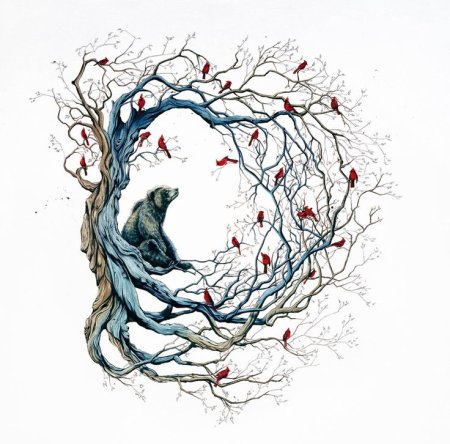 Тату дерево с птицами