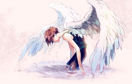 Сидящий ангел с крыльями