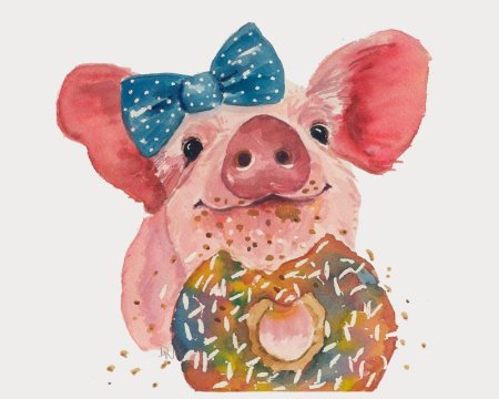 Поросенок акварелью