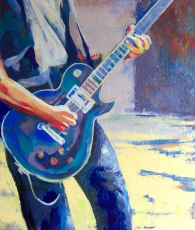 Человек с гитарой акварелью