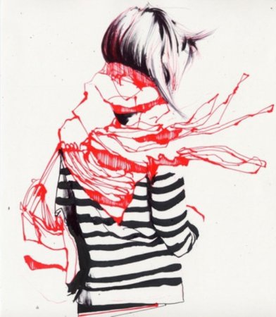 Девушка в шарфе рисунок