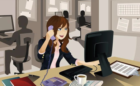 Девушка в офисе нарисованная