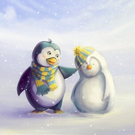 Зима пингвины