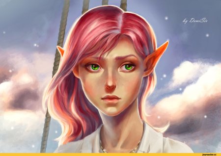 Эльф с розовыми волосами