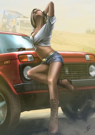 Девушка и автомобиль арт