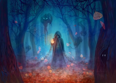 Девушка в лесу арт