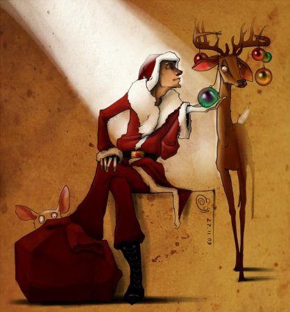 Санта Клаус с оленями арт