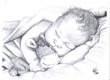 Младенец зарисовка карандашом