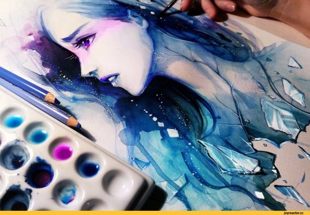 Дракон акварельными карандашами