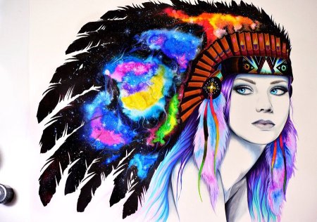 Девушка в индейском головном уборе арт