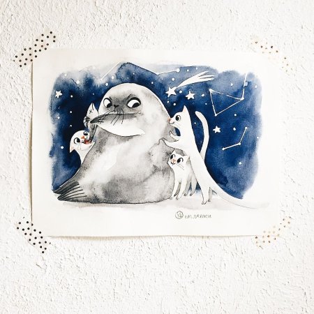 Нерпа акварель