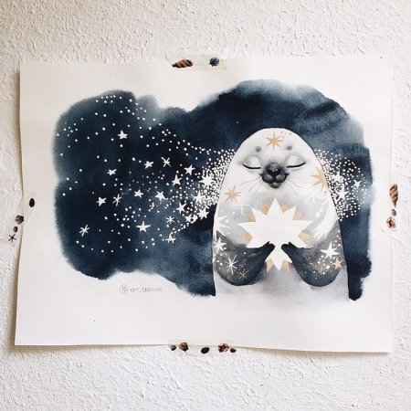 Тюлень рисунок акварелью