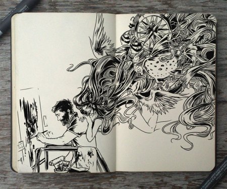 Скетчбук гелевой ручкой