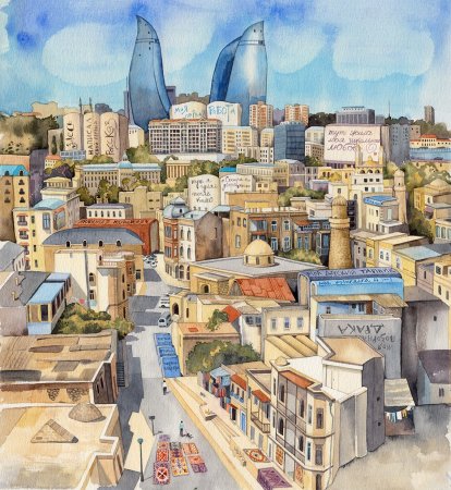 Город скейч Баку