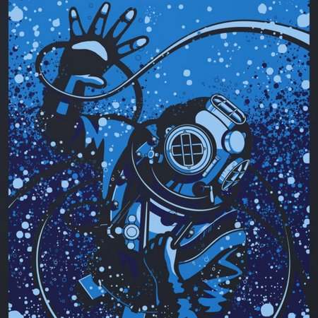 Ретро рисунок аквалангист