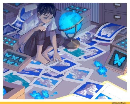 Аниме парень сидит на полу