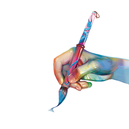 Рука с кистью на прозрачном фоне