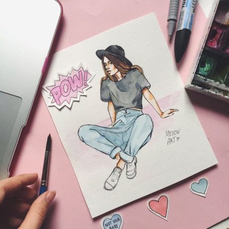 Рисунки девочек в скетчбуке