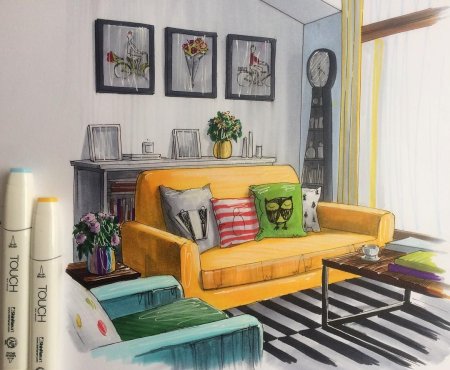 Интерьерные скетчи маркерами